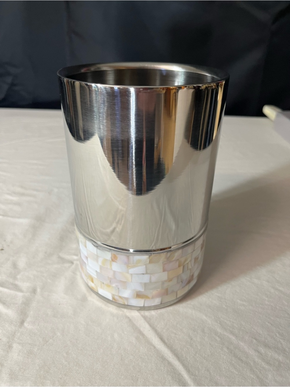 Anna Stainless Steel Wine Bucket with Mother-of-Pearl Mosaic - Silver/Cream